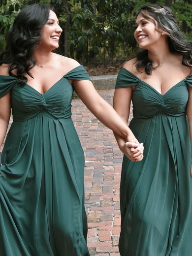 Chiffon A-line Off-the-shoulder Floor-length Ruffles Bridesmaid Dresses #DOB01013763