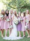 Chiffon A-line Scoop Neck Knee-length Appliques Lace Bridesmaid Dresses #DOB01013776