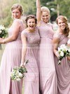 Lace Silk-like Satin A-line Scoop Neck Floor-length Split Front Bridesmaid Dresses #DOB01013789