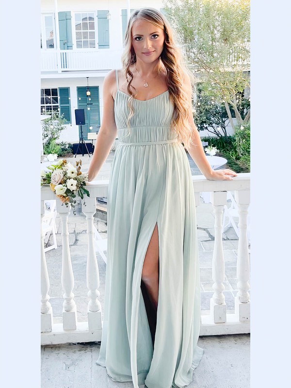 Chiffon A-line V-neck Floor-length Ruffles Bridesmaid Dresses #DOB01013812