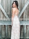 Lace A-line V-neck Floor-length Split Front Bridesmaid Dresses #DOB01013832