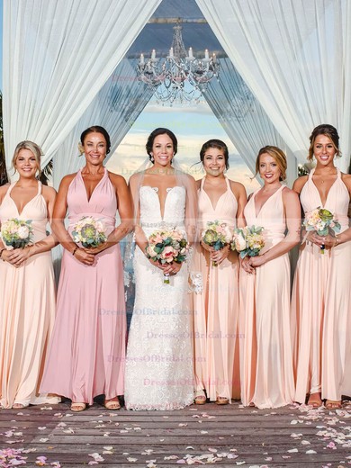 Jersey A-line V-neck Floor-length Bridesmaid Dresses #DOB01013833
