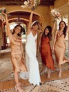 Silk-like Satin A-line Cowl Neck Tea-length Bridesmaid Dresses #DOB01013851