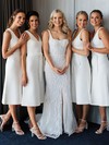 Stretch Crepe A-line V-neck Tea-length Bridesmaid Dresses #DOB01013878
