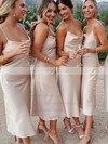 Silk-like Satin Sheath/Column Cowl Neck Tea-length Bridesmaid Dresses #DOB01013898