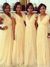 Tulle A-line V-neck Sweep Train Bridesmaid Dresses #DOB01013902