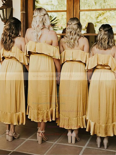 Silk-like Satin A-line V-neck Asymmetrical Sashes / Ribbons Bridesmaid Dresses #DOB01013923
