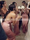 Silk-like Satin Sheath/Column Cowl Neck Floor-length Split Front Bridesmaid Dresses #DOB01013931