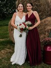 Lace Sheath/Column V-neck Sweep Train Wedding Dresses #DOB00023965