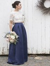 Lace Silk-like Satin A-line Scoop Neck Sweep Train Bridesmaid Dresses #DOB01014115