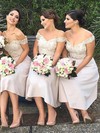 Silk-like Satin A-line Off-the-shoulder Tea-length Appliques Lace Bridesmaid Dresses #DOB01014118