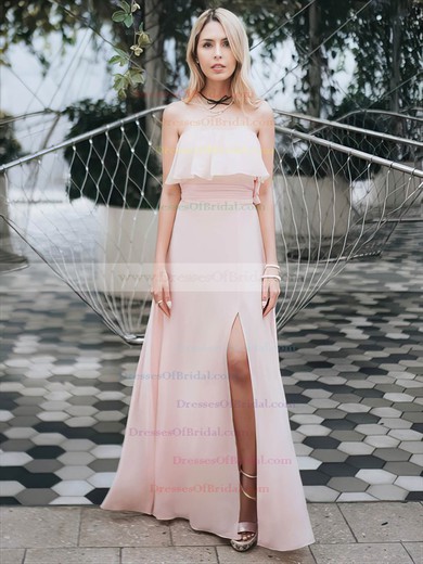 Chiffon A-line Scoop Neck Floor-length Split Front Bridesmaid Dresses #DOB01014132