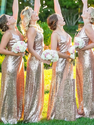 Glitter Trumpet/Mermaid V-neck Sweep Train Bridesmaid Dresses #DOB01014143