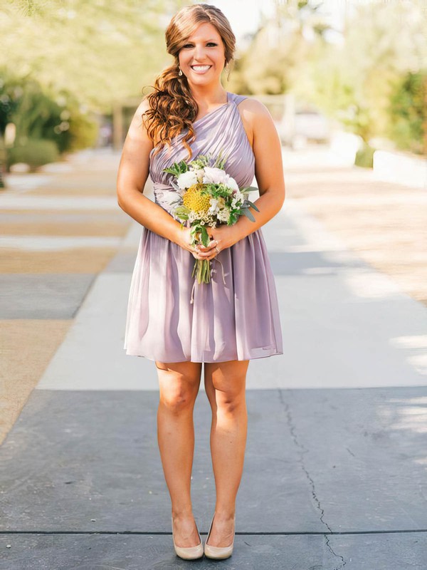 Chiffon A-line One Shoulder Knee-length Bridesmaid Dresses #DOB01014154
