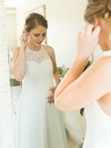 Lace Chiffon A-line Halter Sweep Train Wedding Dresses #DOB00023867