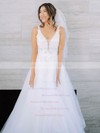 Tulle Ball Gown V-neck Court Train Appliques Lace Wedding Dresses #DOB00023872