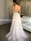 Tulle A-line V-neck Sweep Train Appliques Lace Wedding Dresses #DOB00023912