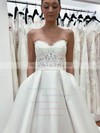 Satin Ball Gown Strapless Court Train Appliques Lace Wedding Dresses #DOB00023913