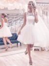 Tulle A-line Scoop Neck Knee-length Lace Wedding Dresses #DOB00023918