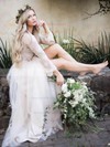 Lace Tulle A-line V-neck Floor-length Split Front Wedding Dresses #DOB00023920