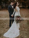 Lace Sheath/Column Scalloped Neck Sweep Train Beading Wedding Dresses #DOB00023922