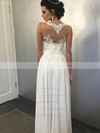 Chiffon A-line Scalloped Neck Floor-length Appliques Lace Wedding Dresses #DOB00023928