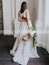 Satin Ball Gown Scoop Neck Court Train Split Front Wedding Dresses #DOB00023930