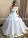 Tulle Ball Gown Off-the-shoulder Sweep Train Appliques Lace Wedding Dresses #DOB00023938