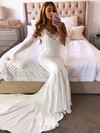Silk-like Satin Trumpet/Mermaid V-neck Court Train Appliques Lace Wedding Dresses #DOB00023943