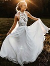 Lace Chiffon A-line Halter Sweep Train Sashes / Ribbons Wedding Dresses #DOB00023947