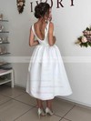 Satin Ball Gown V-neck Tea-length Wedding Dresses #DOB00023954