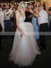 Tulle A-line V-neck Floor-length Appliques Lace Wedding Dresses #DOB00023957