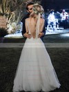 Tulle A-line V-neck Floor-length Appliques Lace Wedding Dresses #DOB00023957