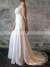 Strapless Trumpet/Mermaid Court Train Lace Satin Draped Wedding Dresses #DOB00020556