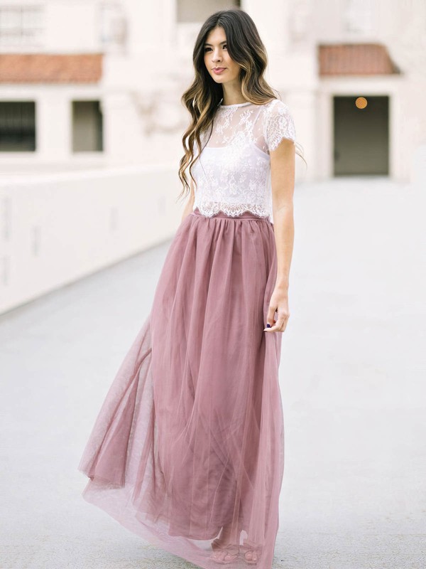 Tulle A-line Scoop Neck Floor-length Appliques Lace Bridesmaid Dresses #DOB01014032