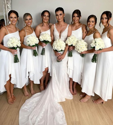 Silk-like Satin A-line Square Neckline Asymmetrical Bridesmaid Dresses #DOB01014042