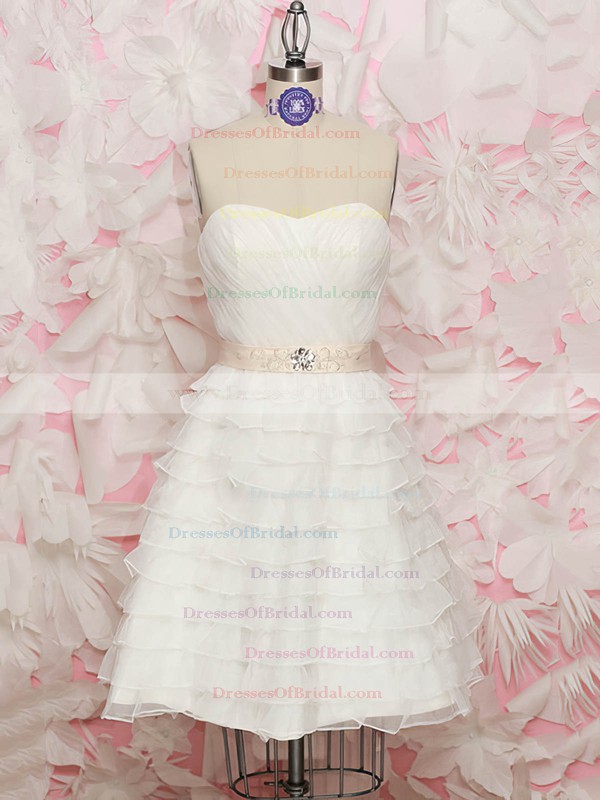 Sweetheart A-line Knee-length Organza Tiered Wedding Dresses #DOB00020562