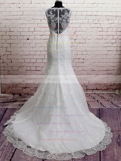 Scoop Trumpet/Mermaid Court Train Lace Satin Beading Wedding Dresses #DOB00020568