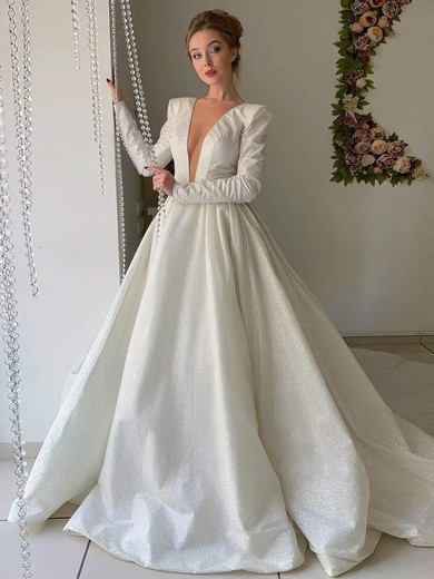 Glitter Ball Gown Scoop Neck Court Train Wedding Dresses #DOB00023974