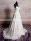 Scoop A-line Sweep Train Tulle Satin Lace Wedding Dresses #DOB00020569