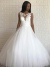 Tulle A-line Scoop Neck Sweep Train Appliques Lace Wedding Dresses #DOB00023988