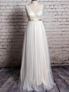 V-neck A-line Floor-length Tulle Lace Satin Sashes/Ribbons Wedding Dresses #DOB00020570