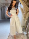 Satin A-line Square Neckline Tea-length Wedding Dresses #DOB00024010