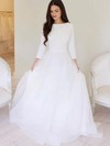 Tulle A-line Scoop Neck Sweep Train Wedding Dresses #DOB00024016