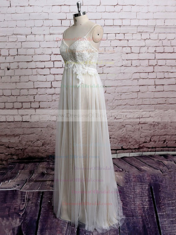Spaghetti Straps Empire Floor-length Tulle Satin Lace Wedding Dresses #DOB00020573