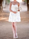 Spaghetti Straps A-line Short/Mini Satin Tiered Wedding Dresses #DOB00020575