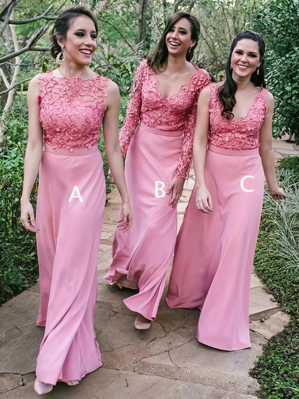 Silk-like Satin A-line Square Neckline Floor-length Appliques Lace Bridesmaid Dresses #DOB01014163