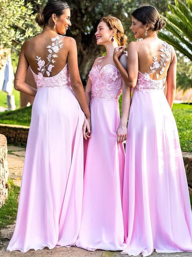 Silk-like Satin A-line One Shoulder Sweep Train Appliques Lace Bridesmaid Dresses #DOB01014180