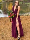 Chiffon A-line V-neck Floor-length Split Front Bridesmaid Dresses #DOB01014194