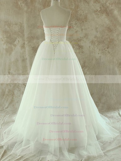 Sweetheart A-line Court Train Tulle Satin Ruffles Wedding Dresses #DOB00020581